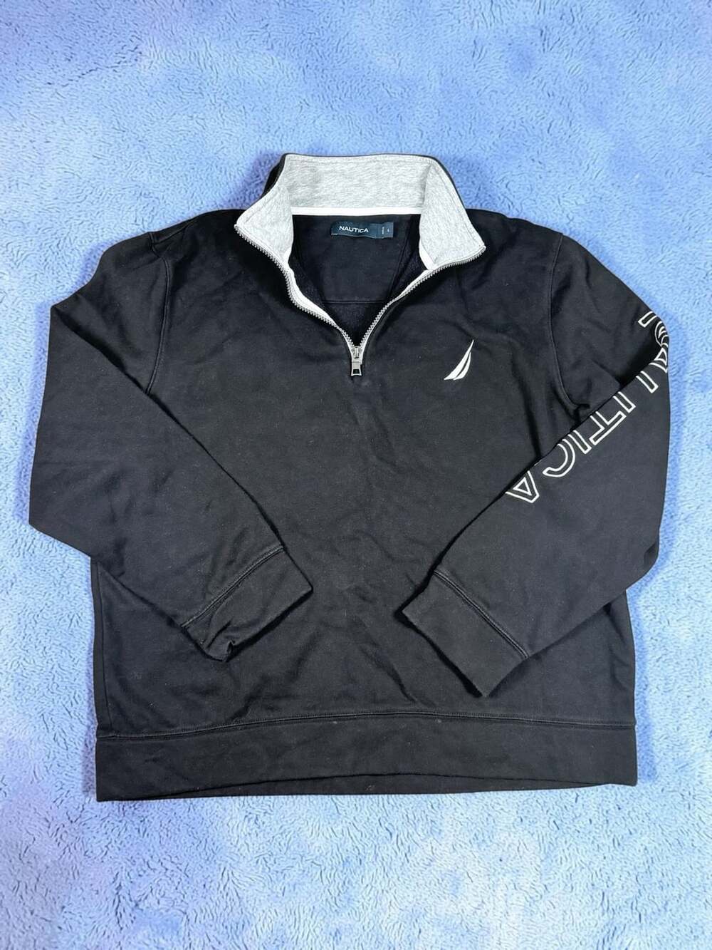Nautica Men's Black 1/4-Zip Fleece Sweatshirt with Sleeve Logo Size L